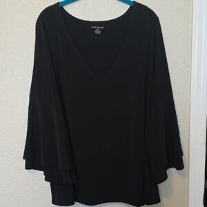 Lane Bryant Black V-Neck Tiered Bell-Sleeve Top